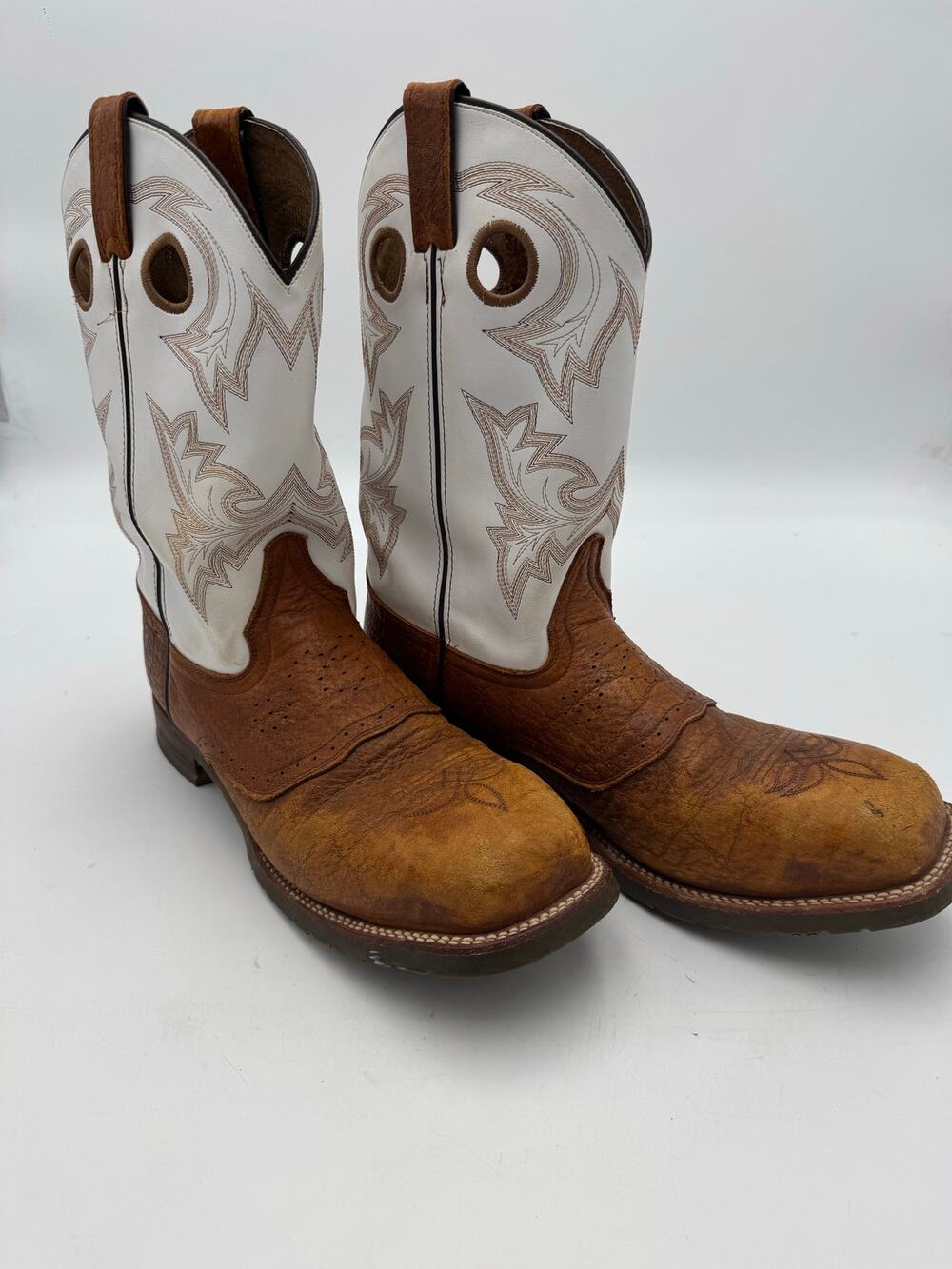 Double-H Western Cowboy Boots Men’s 12D Brown Leather White Shaft Made in Mexico